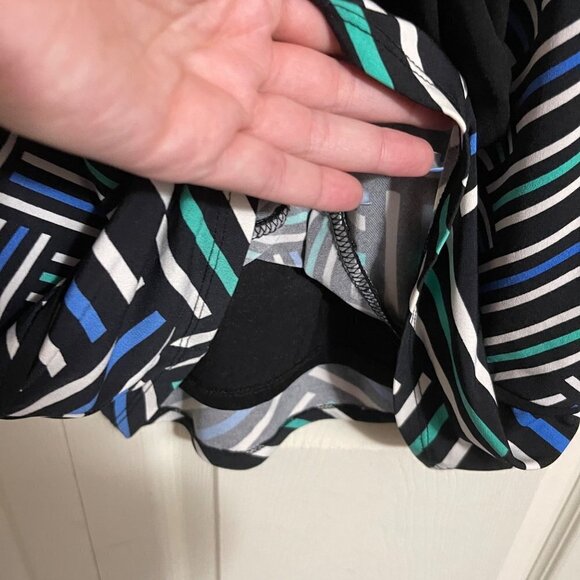 Worthington Womens Black Blue Chevron Striped Stretch Belted Career Dress Small - Picture 4 of 6